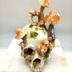 Midnight Fright Halloween Skull with Mushrooms